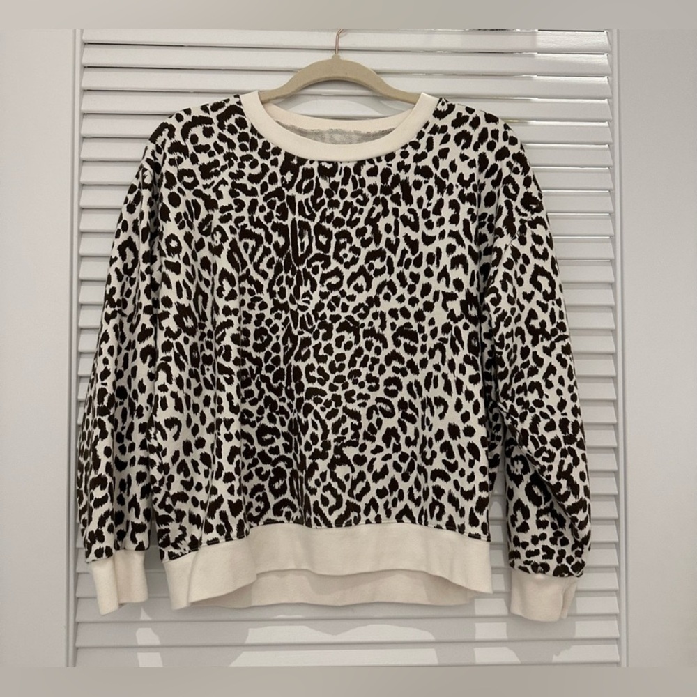 (Set) J.Crew leopard print terry cloth cotton pullover crewneck and jogger pants - Picture 2 of 9